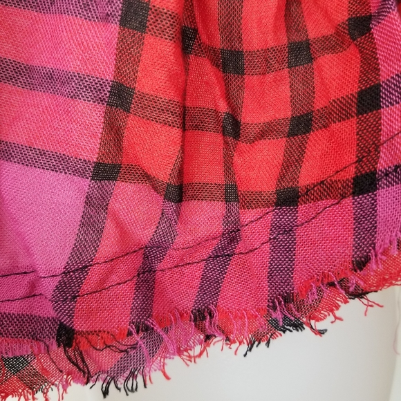 Free People Red & Pink Plaid Shirt XS NWT Adjustable Cinch Waist Arms Frayed Hem - Picture 13 of 15